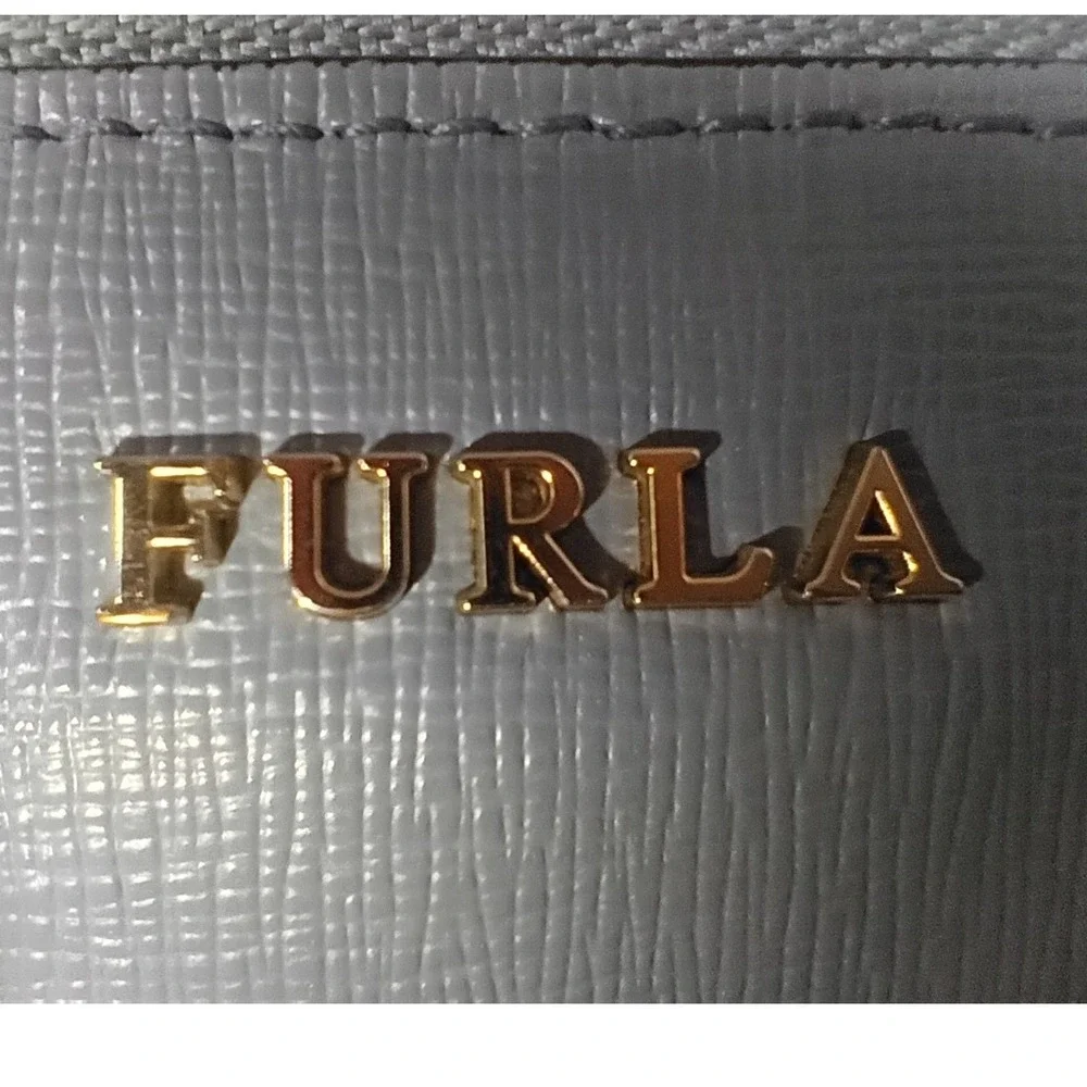 FURLA Babylon Dusty Light Blue Leather Zip Around Wallet - EUC